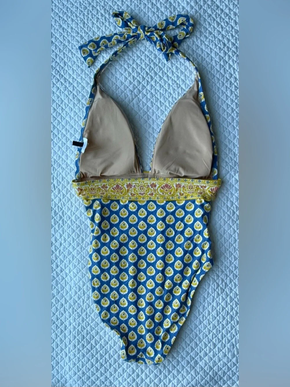 J.Crew Blue Floral Halter Block Print One Piece Swimsuit Size 8